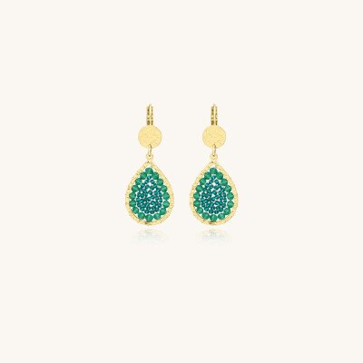 Boucles d'oreilles Sàntibé Bijoux Mini Ysé en laiton, métal doré et perles vert émeraude