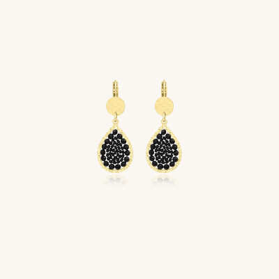 Boucles d'oreilles Sàntibé Bijoux Mini Ysé en laiton, métal doré et perles noir