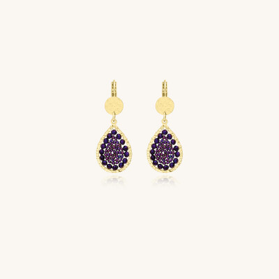 Boucles d'oreilles Sàntibé Bijoux Mini Ysé en laiton, métal doré et perles violet nuit