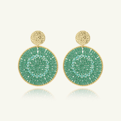 Boucles d'oreilles Sàntibé Bijoux Mistral en laiton, métal doré et perles vert d'eau