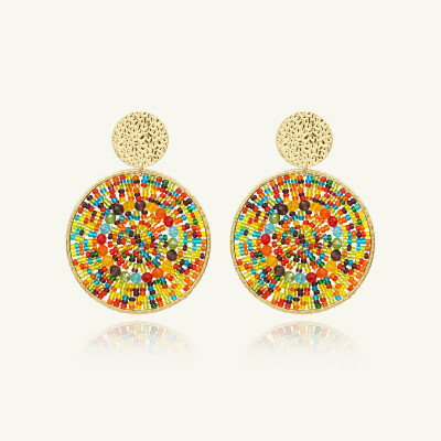 Boucles d'oreilles Sàntibé Bijoux Mistral en laiton, métal doré et perles multicolore