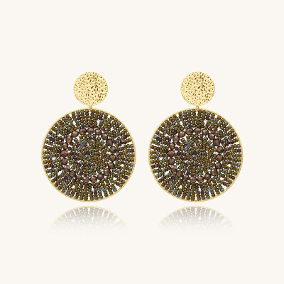 Boucles d'oreilles Sàntibé Bijoux Mistal en laiton, métal doré et perles noisette