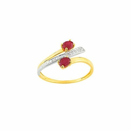 Bague en or blanc, or jaune, diamants et rubis