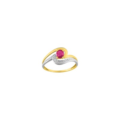 Bague en or jaune, or blanc, rubis et diamants