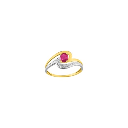 Bague en or jaune, or blanc, rubis et diamants