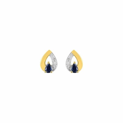 Boucles d'oreilles clous en or jaune, rhodium et saphirs