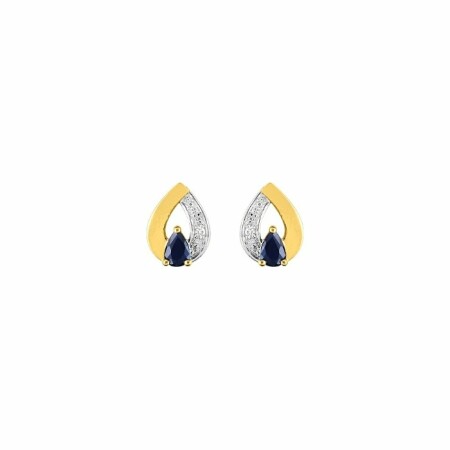 Boucles d'oreilles clous en or jaune, rhodium et saphirs