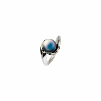 Bague Iza B Flore en argent rhodié et perle de Tahiti de 9-10mm