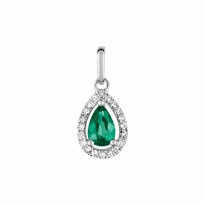 Pendentif en or blanc, émeraude et diamants de 0.08ct