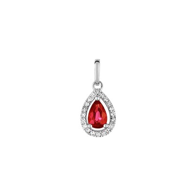 Pendentif en or blanc, rubis et diamant 0.08ct