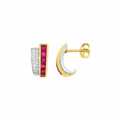 Puce d'oreille en or jaune, or blanc, rubis de 2.15ct et diamants de 0.08ct