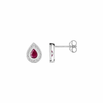 Boucles d'oreilles en or blanc et rubis et diamants de 0.016ct