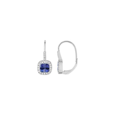 Boucles d'oreilles dormeuses en or blanc, saphirs et diamants