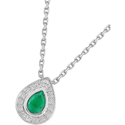 Collier en or blanc, émeraude et diamant 0.01ct