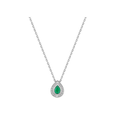 Collier en or blanc, émeraude et diamant 0.01ct