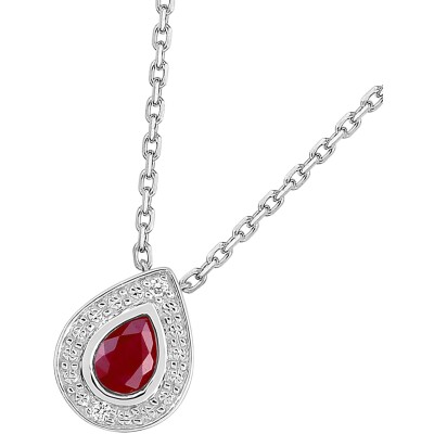 Collier en or blanc, rubis et diamant 0.01ct