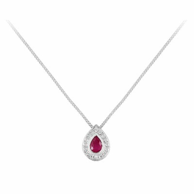 Collier en or blanc, diamant et rubis