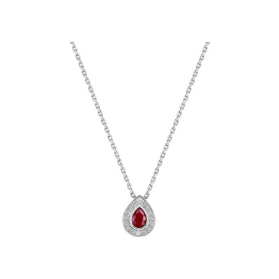 Collier en or blanc, rubis et diamant 0.01ct