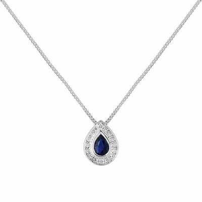 Collier en or blanc, saphir et diamants de 0.008ct