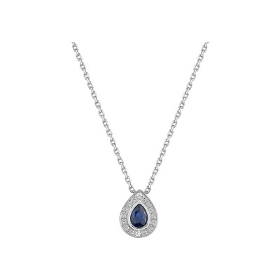 Collier en or blanc, saphir et diamant 0.01ct
