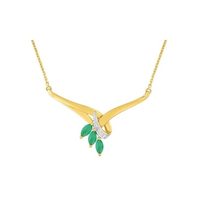 Collier en or jaune, émeraude et diamant 0.01ct