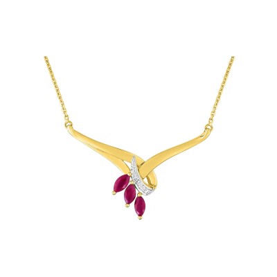Collier en or jaune, rubis et diamant 0.01ct
