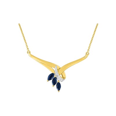 Collier en or jaune, saphir et diamant 0.01ct