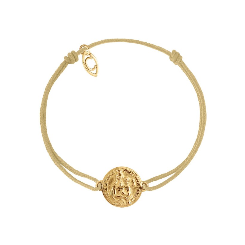 Bracelet sur cordon beige Charlet Massilia Notre-Dame de la Garde en or jaune, 17.5cm