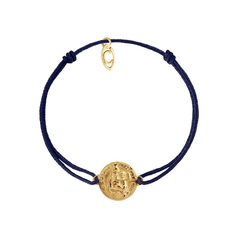 Bracelet sur cordon bleu marine Charlet Massilia Notre-Dame de la Garde en or jaune, 17.5cm