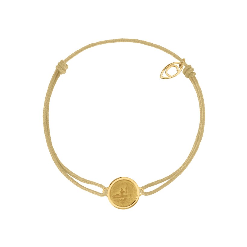 Bracelet sur cordon beige Charlet Massilia Notre-Dame de la Garde en or jaune