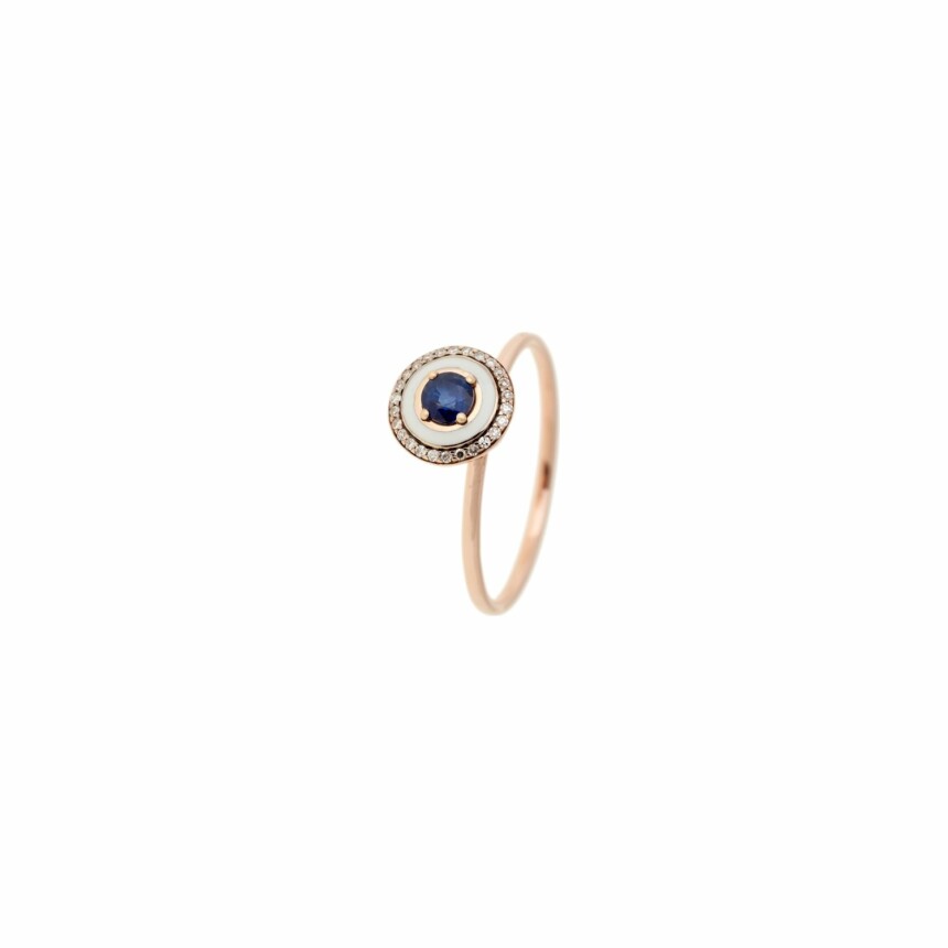 Selim Mouzannar Mina ring, rose gold, ivory enamel, diamonds and blue sapphire