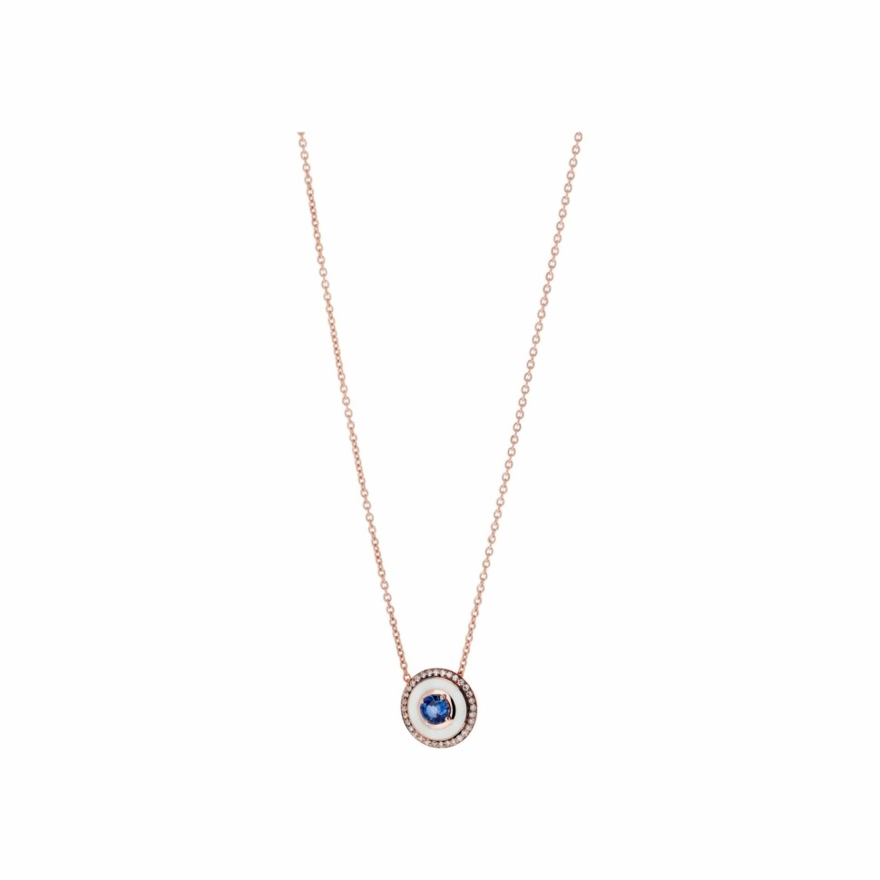 Selim Mouzannar Mina pendant, rose gold, ivory enamel, diamonds and blue sapphire