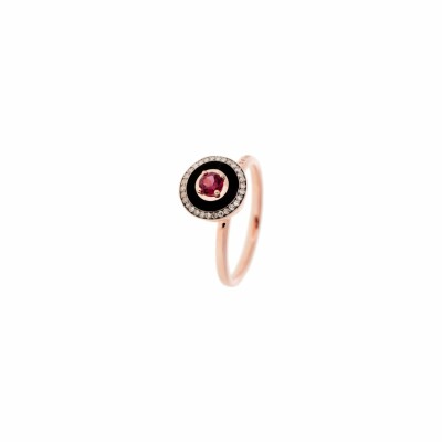 Bague Selim Mouzannar Mina en or rose, émail noir, diamants et rhodolite