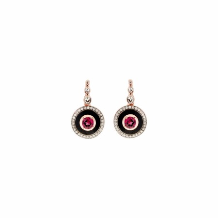 Selim Mouzannar Mina earrings, rose gold, black enamel, diamonds and rhodolite