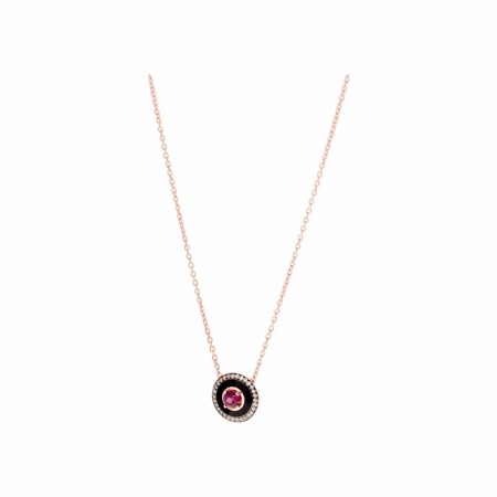 Selim Mouzannar Mina pendant, rose gold, black enamel, diamonds and rhodolite