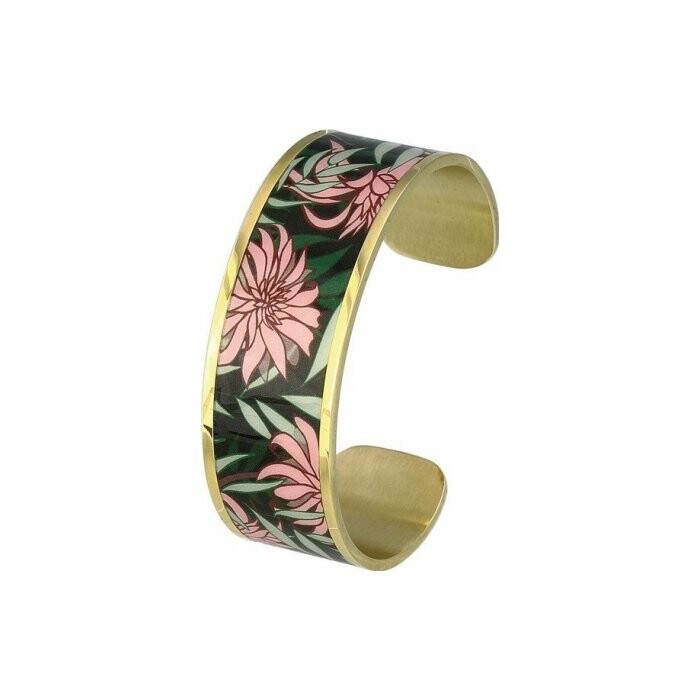 Bracelet manchette ouverte Louise's Garden Pivoine en métal doré, 22mm