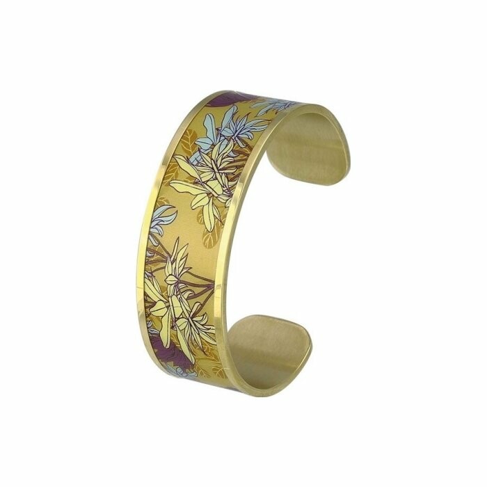 Bracelet manchette ouverte Louise's Garden Agapanthe en métal doré, 22mm