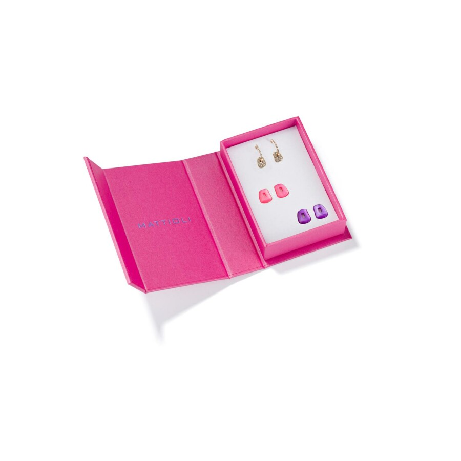 Kit de 3 boucles d'oreilles Mattioli Mini puzzle en or rose, nacre et diamants