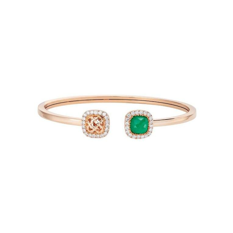 Moucharabieh bracelet, pink gold, diamonds and emerald