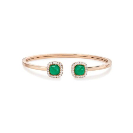 Moucharabieh bracelet, pink gold, diamonds and emerald