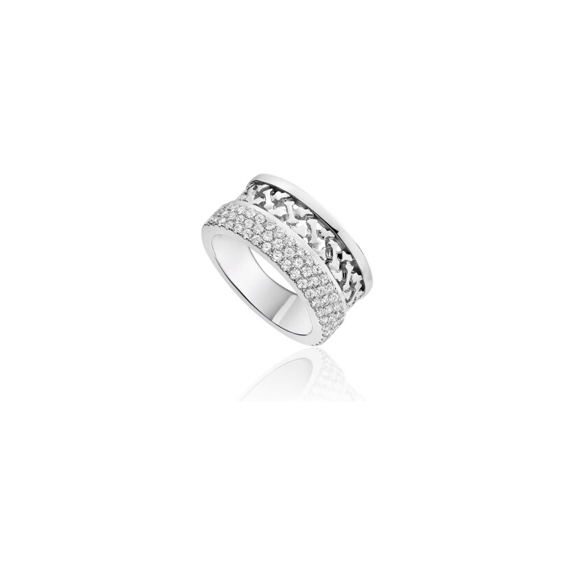 Moucharabieh ring, white gold and diamonds
