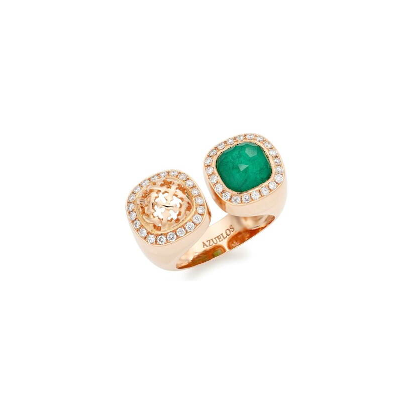Moucharabieh ring, rose gold, emerald and diamonds