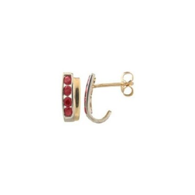 Boucles d'oreilles en or jaune, rhodium et rubis 0.48ct