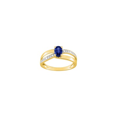 Bague en or jaune, diamant 0.02ct et saphir