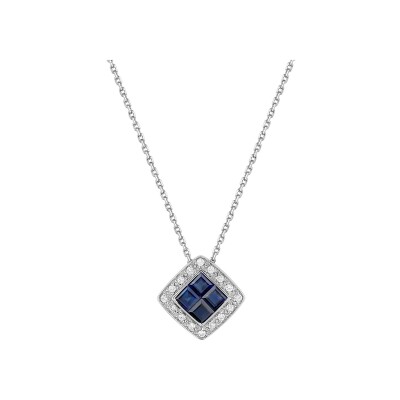Collier en or blanc, saphir et diamant 0.08ct