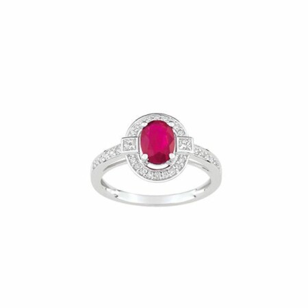 Bague en or blanc, diamants et rubis