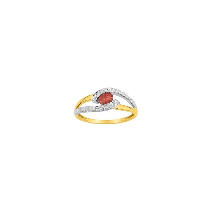 Bague en or jaune, rhodium, rubis et diamants