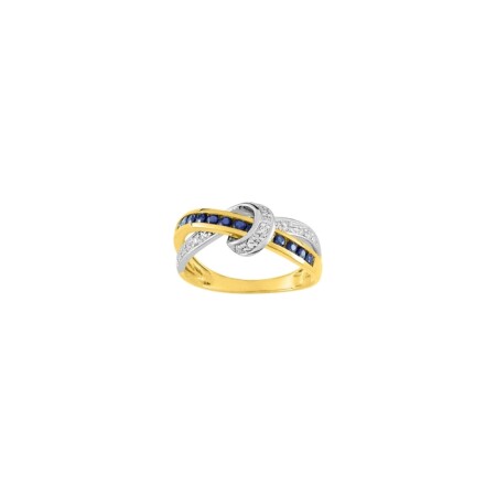 Bague en or jaune, or blanc, saphirs et diamants