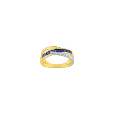 Bague en or jaune, or blanc, saphirs et diamants