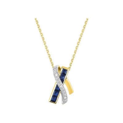 Pendentif en or jaune, saphir et diamant 0.02ct